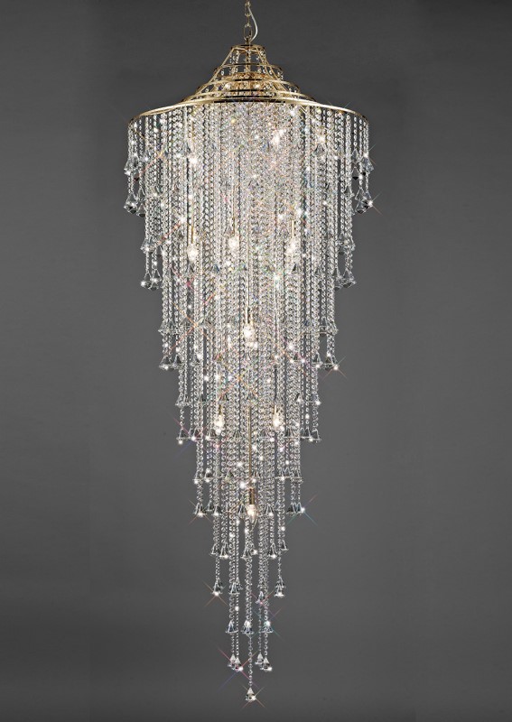 Tall Pendant 15 Light French Gold/Crystal
